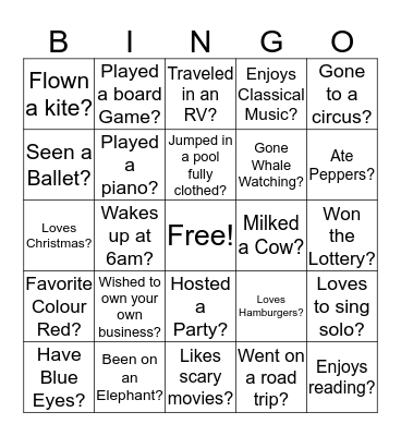 Getting to know you Bingo Card