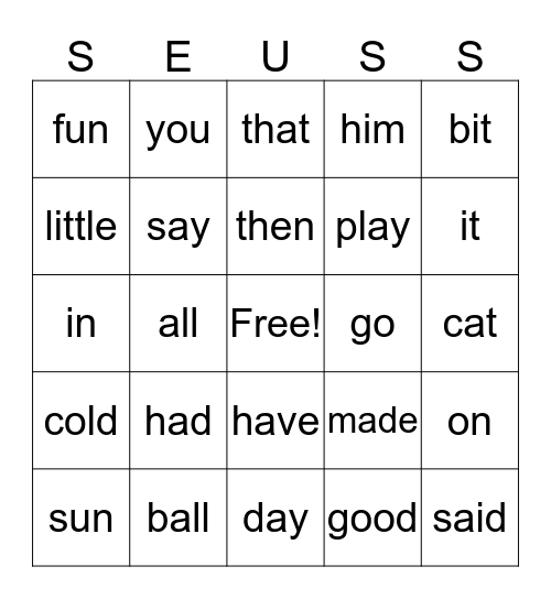 Cat in the Hat Bingo Card