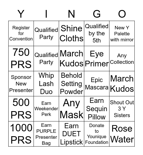 March YINGO Bingo Card