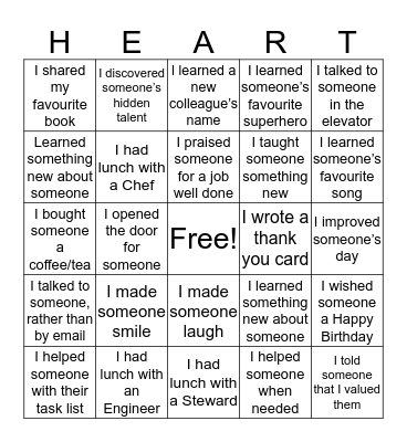 Heartist Bingo Card