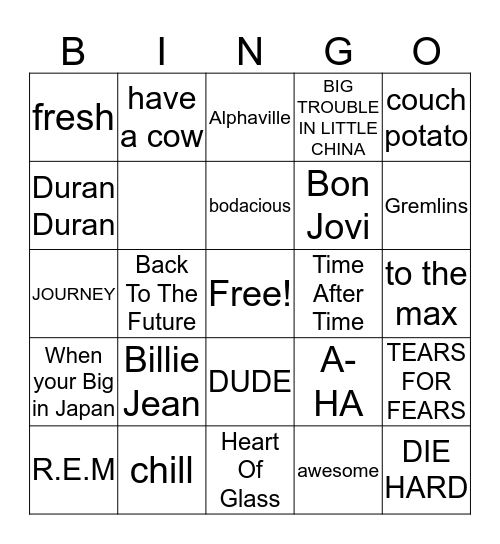 SISHK 80's Bash! Bingo Card