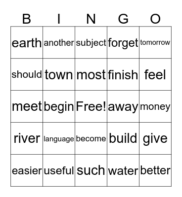 2nd Grade Bingo Card