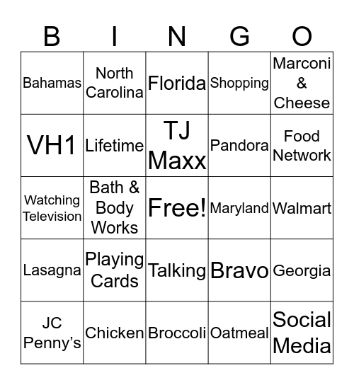 Family & Friends Bingo Card