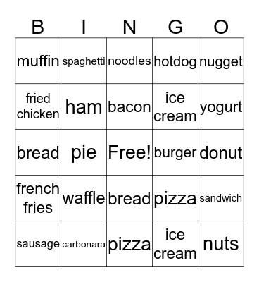 Food Bingo Card