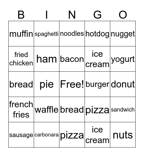 Food Bingo Card