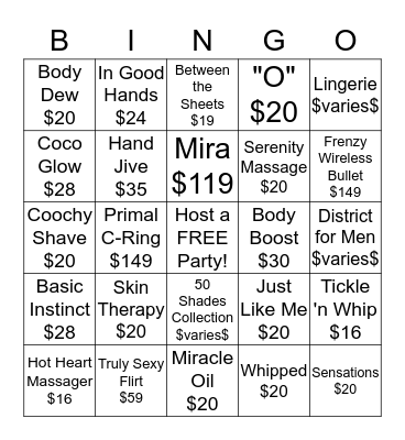 Bingo with Pauline Marie - Pure Romance Bingo Card