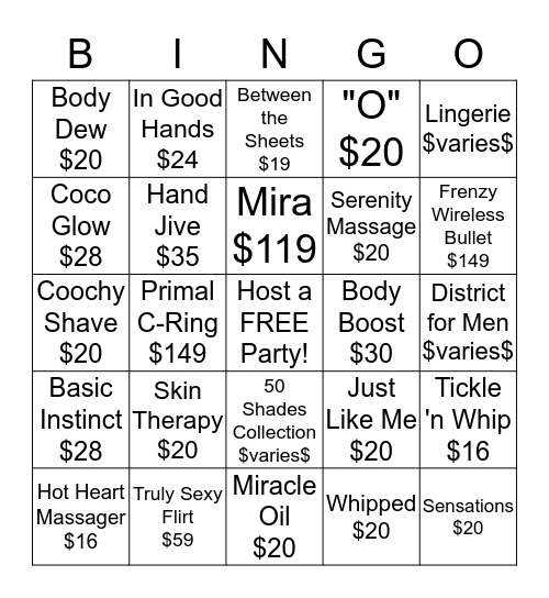 Bingo with Pauline Marie - Pure Romance Bingo Card