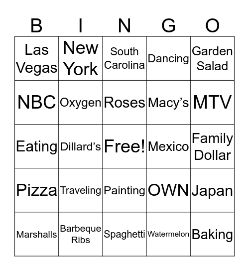 Family & Friends Bingo Card