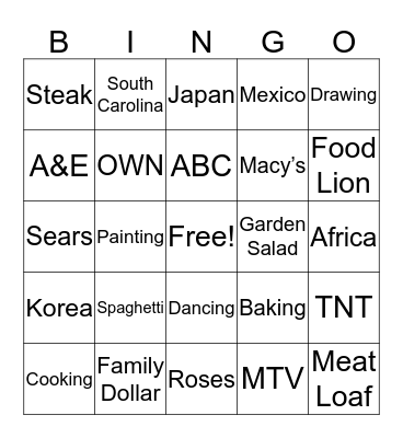 Family & Friends Bingo Card