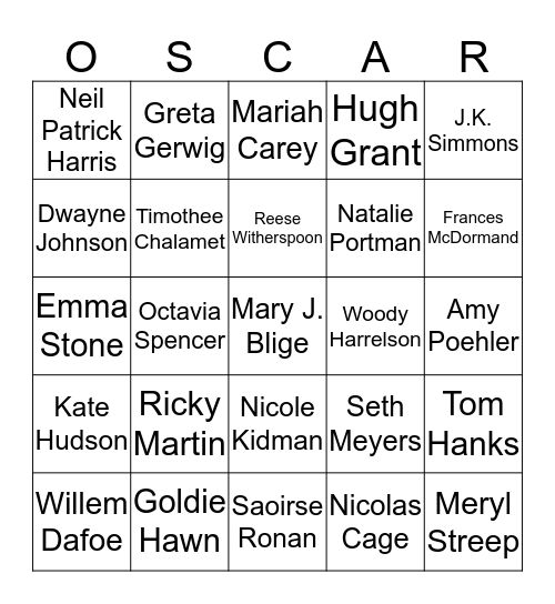 Oscar Bingo Card