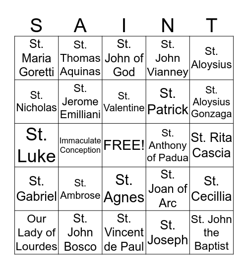 Saints Bingo Card