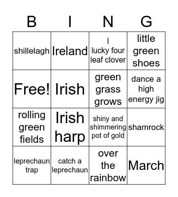 St. Patrick's Day Bingo Card