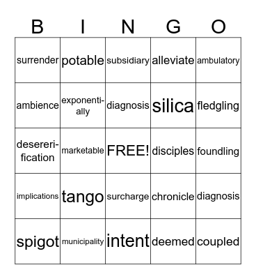 Vocabulary Bingo Card