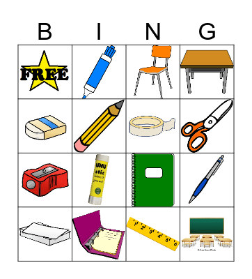 School Bingo Card