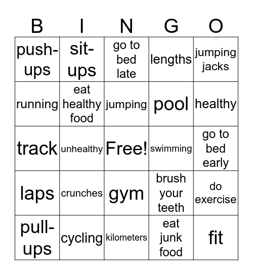 Exercise Bingo Card