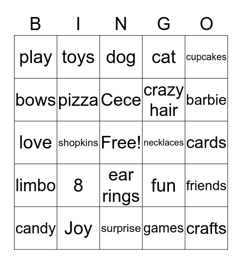 Cece Party Bingo Card