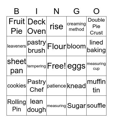 Baking Bingo Card