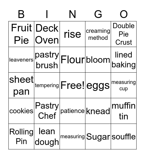 Baking Bingo Card