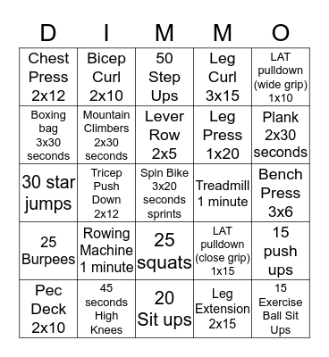 Fitness Bingo Card