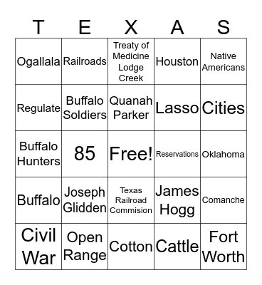 Cotton, Cattle & Railroads Bingo Card