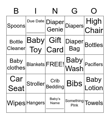 Baby Bingo  Bingo Card