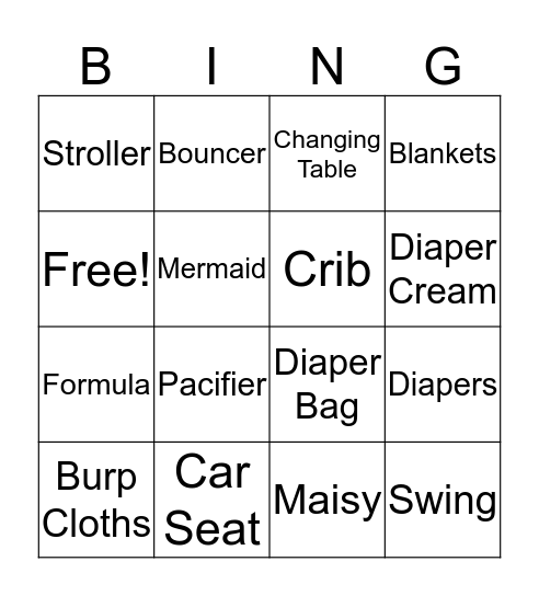 Baby Shower Bingo Card