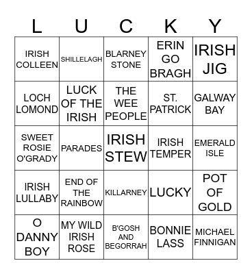 Happy St. Patrick's Day Bingo Card