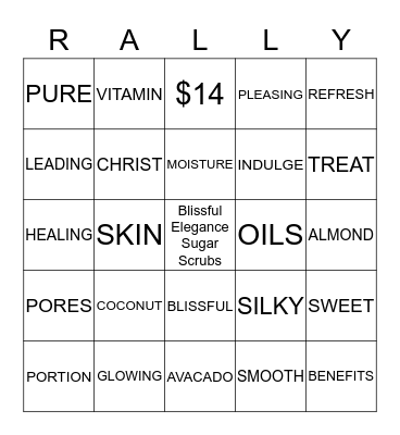 BINGO FOR BREAST CANCER- BLISSFUL ELEGANCE SUGAR SCRUBS Bingo Card