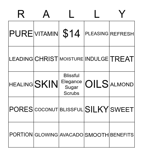 BINGO FOR BREAST CANCER- BLISSFUL ELEGANCE SUGAR SCRUBS Bingo Card