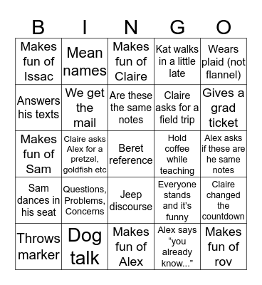 Academic calc Bingo Card