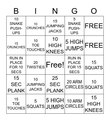 FITNESS BINGO Card