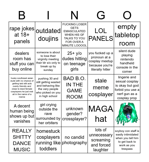 Anime Convention Bingo Card