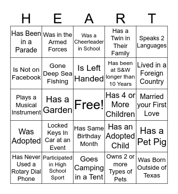 Cardiology HEART Building Bingo Card