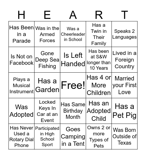 Cardiology HEART Building Bingo Card