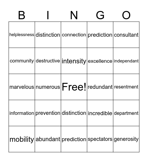 REWARDS Lesson 16 Words Bingo Card