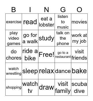 Friday Bingo Card