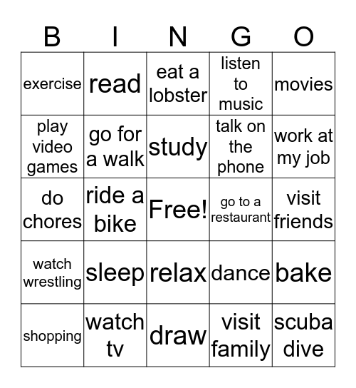 Friday Bingo Card