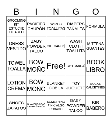 Baby Shower BINGO Card