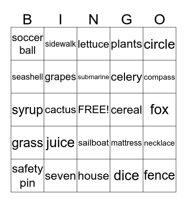 S Bingo Card