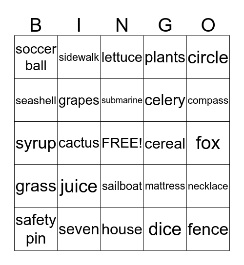 S Bingo Card