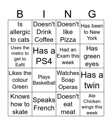 English Conversation Class Bingo Card