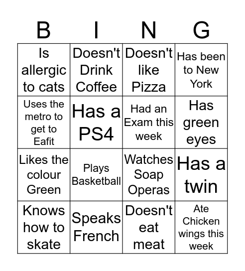 English Conversation Class Bingo Card