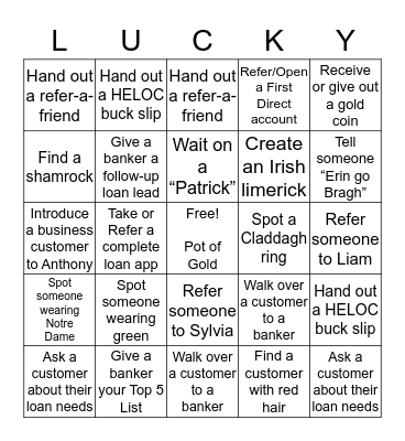 FMB St. Patrick's Day Bingo Card