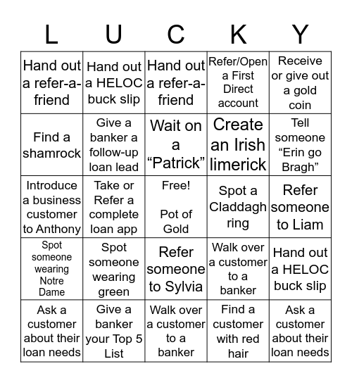 FMB St. Patrick's Day Bingo Card