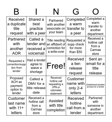 Central Title Bingo Card