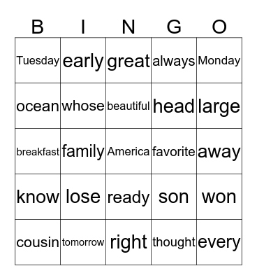 Untitled Bingo Card
