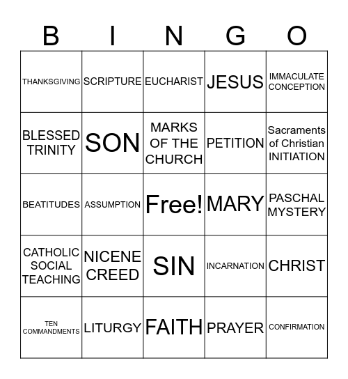 CCD 7A FAITH WORDS Bingo Card
