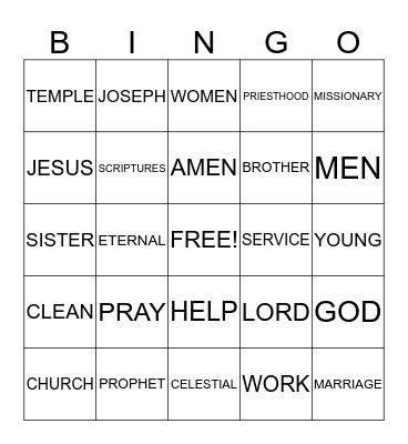 GENERAL CONFERENCE Bingo Card