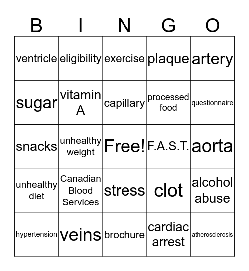 Heart Health Bingo Card