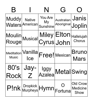Music Bingo Card